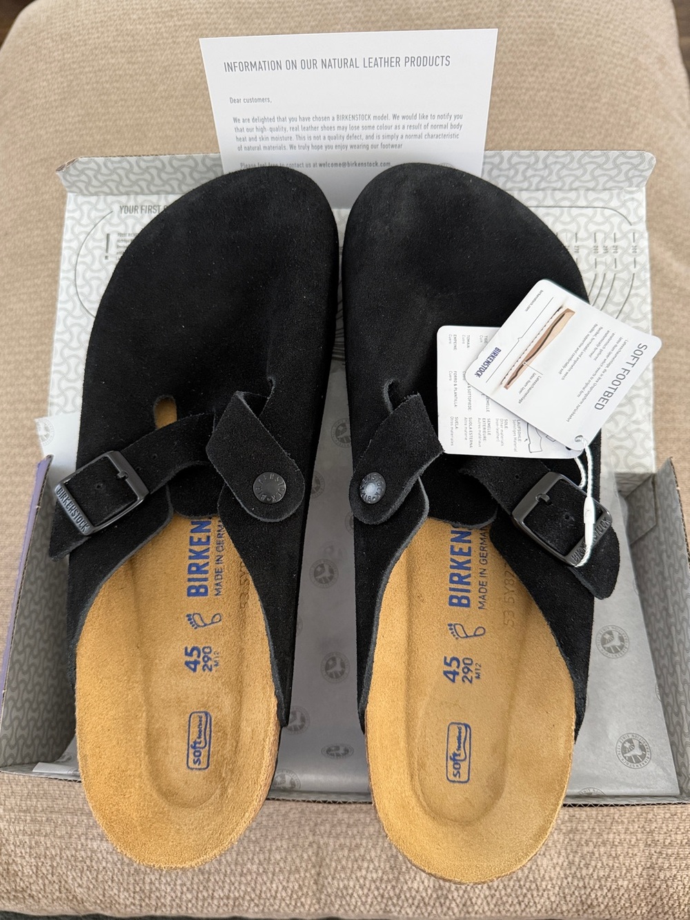 Birkenstock Boston Black Suede Soft Footbed Unisex Clogs EU 45